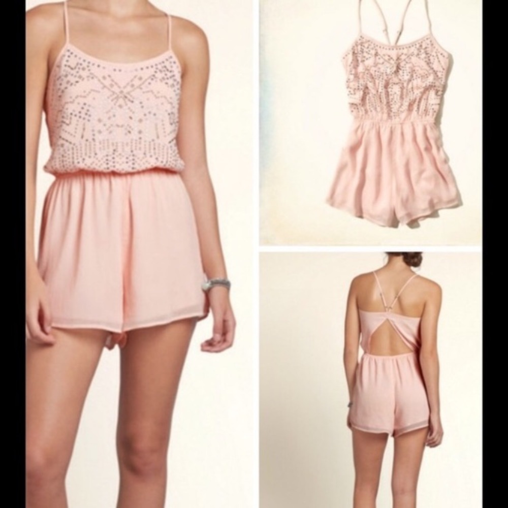 Hollister embellished pink romper NWT